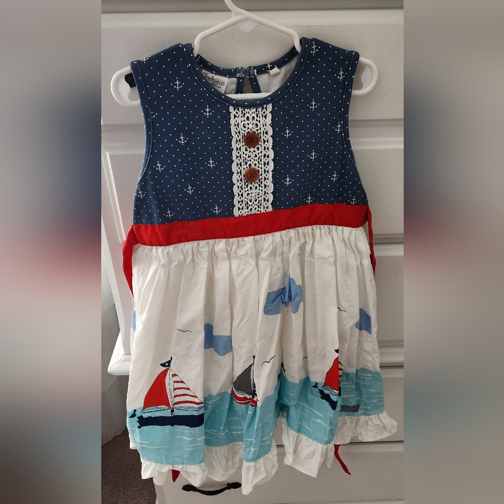Zoe Addelyn Sail Boat Sailboat Sailing Dress Girl Size 6 Red White Blue Nautical